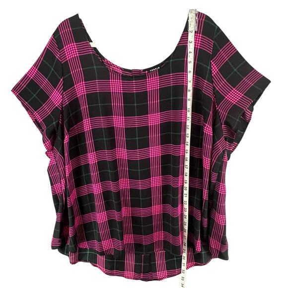 Torrid Shirt Womens 4XL Black Pink Plaid Short Sleeve Button Back Top Plus Size - Picture 9 of 15